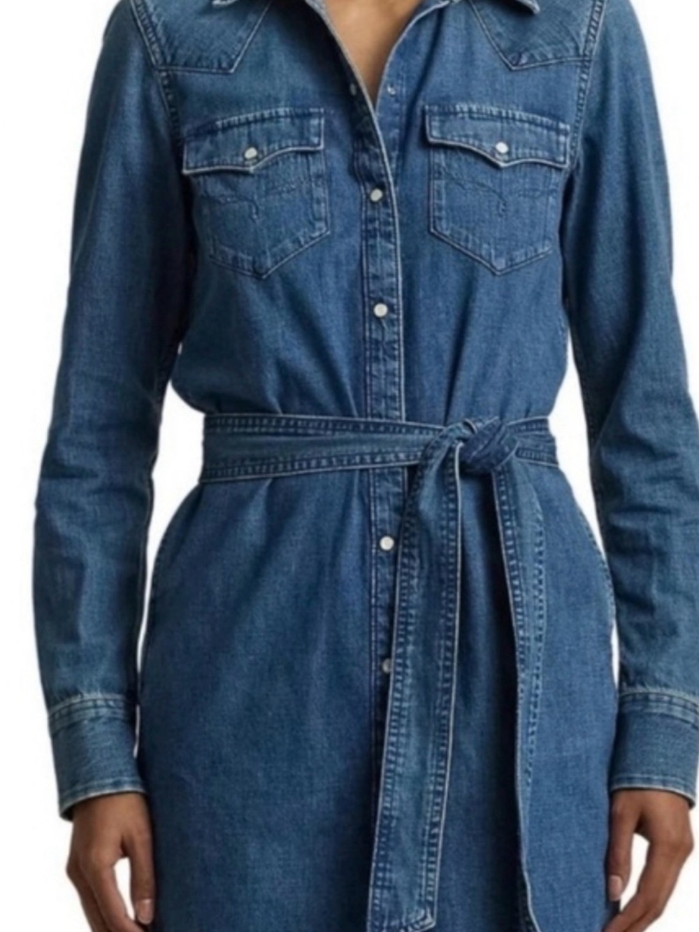 Ralph Lauren Blue Belted Denim Shirtdress
